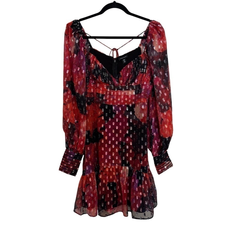 Karen Millen Floral Metallic Beaded Cuff Woven Mini Dress US 8